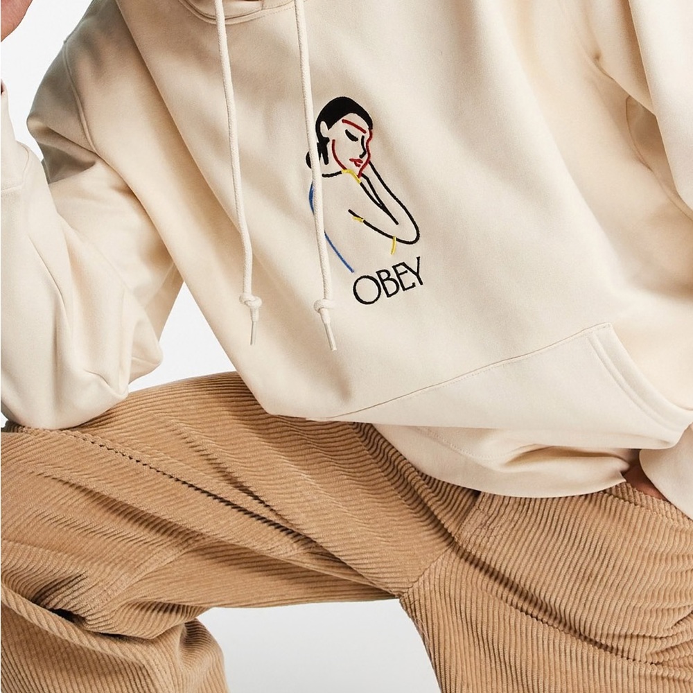 Obey Lady Logo on Cream Off White Hoodie. 
Sold Out & Super Soft XL